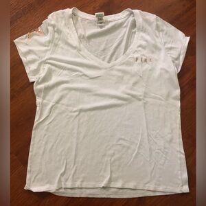 PINK Victoria's Secret White V-Neck Tee with Gold Accents